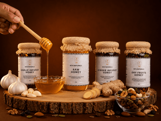 Complete Wellness Collection | Raw, Garlic, Ginger & Dry Fruits Honey Combo - Rita Naturals